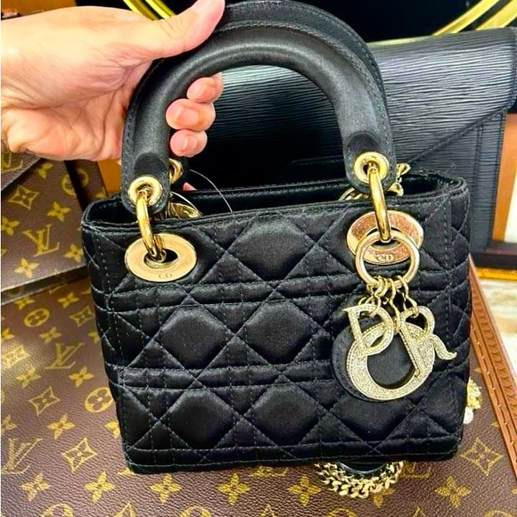 Dior Handbags - Black gold tone mini lady dior